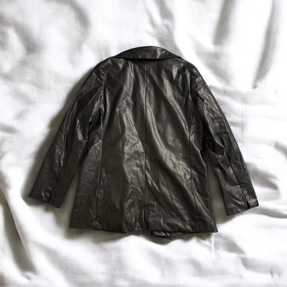 Nova Vintage Fashion Nova Black Faux Leather Blazer Jacket Womens Medium - Picture 2 of 6